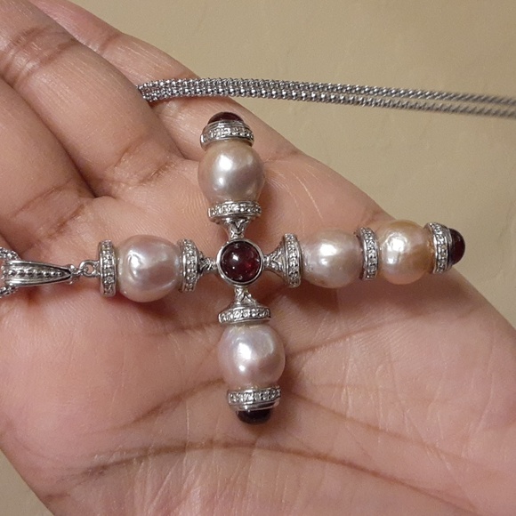 925 Genuine Pearls with Garnet Cabochons end Caps. - Picture 7 of 14